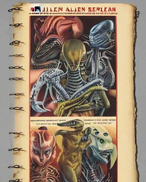 Image similar to vintage manual of alien species, 8k