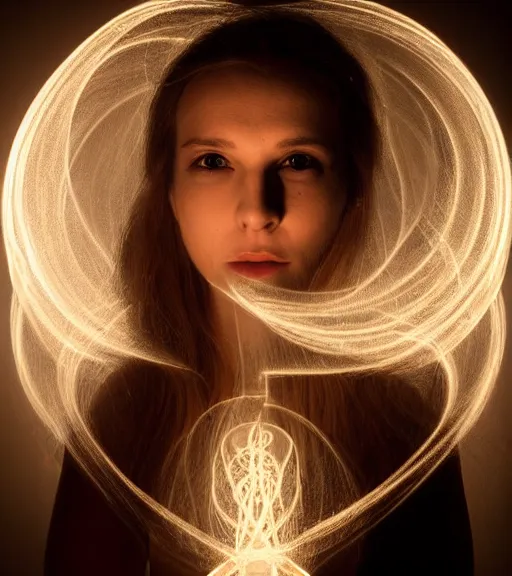 Image similar to lightpainting luminescent portrait, diffuse luminescent lightpainting, intricate wiccan luminescent lightpainting, elegant light, highly detailed zen prisms, lifelike, fully photorealistic, artstation, luminescent concept art, smoothened, sharp luminescent focus, sharp art by john collier, michael bosanko