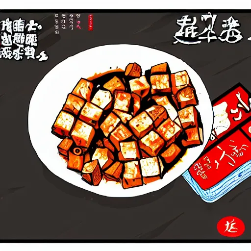 Prompt: mapo tofu cartoon, manga, eroguro aesthetics intensifies!