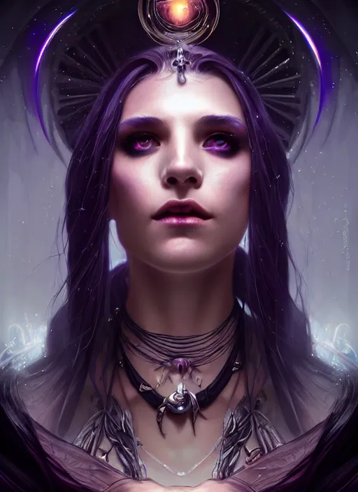 Image similar to a beautiful cinematic female Necromancer Sorceress, galatic shamen with Quantum energy fantasy, fantasy magic, undercut hairstyle, dark light night, intricate, elegant, sharp focus, illustration, highly detailed, digital painting, concept art, matte, art by WLOP and Artgerm and Greg Rutkowski and Alphonse Mucha, masterpiece