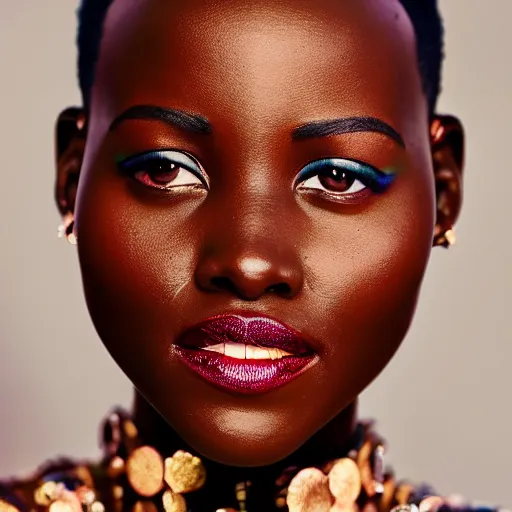 Image similar to Fully-clothed full-body portrait of Lupita Nyong'o, XF IQ4, 50mm, F1.4, studio lighting, professional, 8K