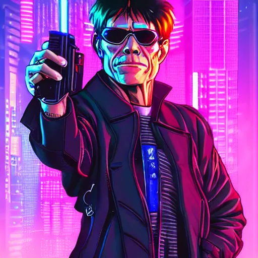 Image similar to willam dafoe as the main character of a cyberpunk anime in the style of bladerunner by wlop and greg rutkowsky