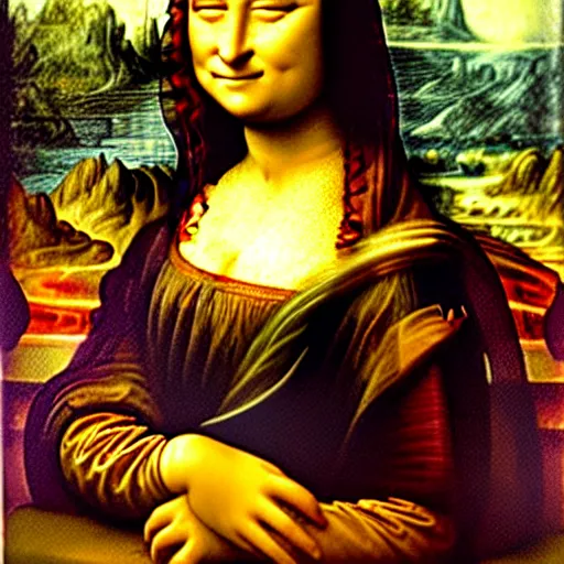 Image similar to mona lisa by leonardo da vinci holding her arms up to see her muscles, ultra detailed