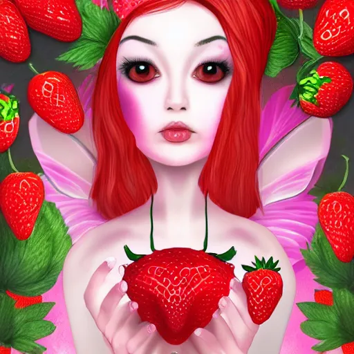 Prompt: digital art of a strawberry pixie
