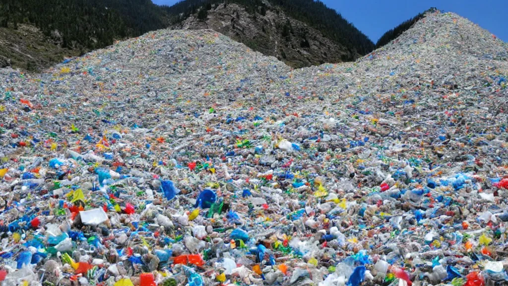 Prompt: a mountain made of Plastic