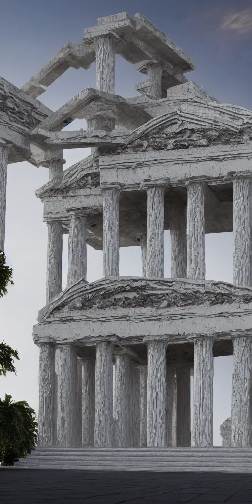 Prompt: a futuristic baroque greek temple made of chrome