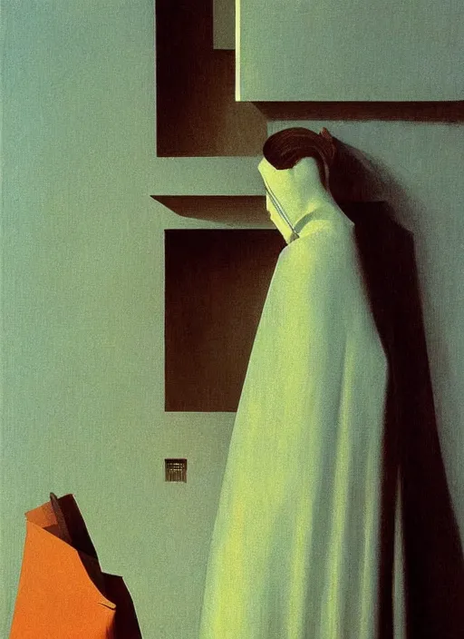Image similar to paper bag over the head and a sward Edward Hopper and James Gilleard, Zdzislaw Beksinski, highly detailed
