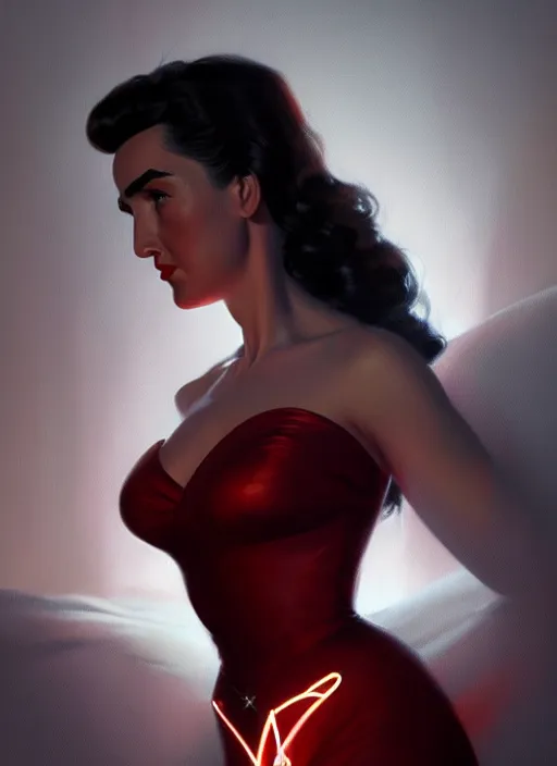 Image similar to portrait of 1 9 5 0 s darna, young jennifer connelly, intricate, elegant, glowing lights, highly detailed, digital painting, artstation, glamor pose, concept art, smooth, sharp focus, illustration, art by wlop, mars ravelo and greg rutkowski