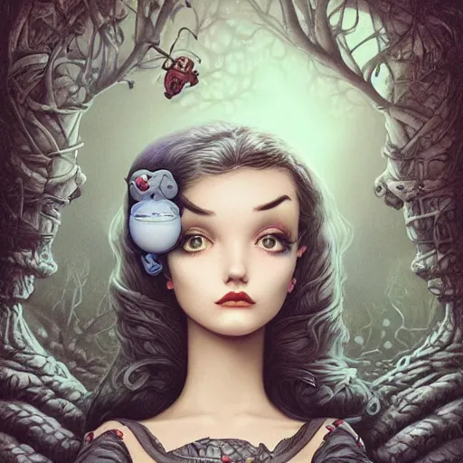 Image similar to Lofi portrait while dreaming, Pixar style by Joe Fenton and Stanley Artgerm and Tom Bagshaw and Tim Burton