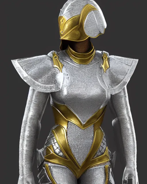 Image similar to medium mithril armor, silver with gold trim, fantasy character art, flat shading, trending on artstation