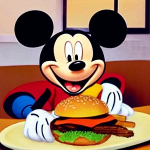 Image similar to mickey mouse eating a burger