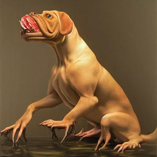 Image similar to piranha dog with 1 0 0 megabytes, by roberto ferri, by donatello, high complexity, trending on artstation,