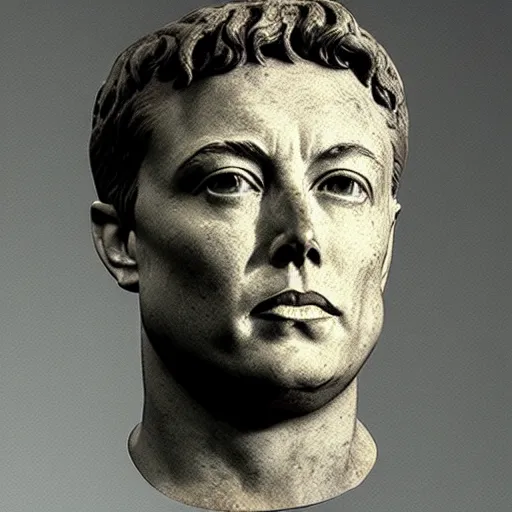 Image similar to A ancient stone bust of Elon Musk is found raising time-travel concerns