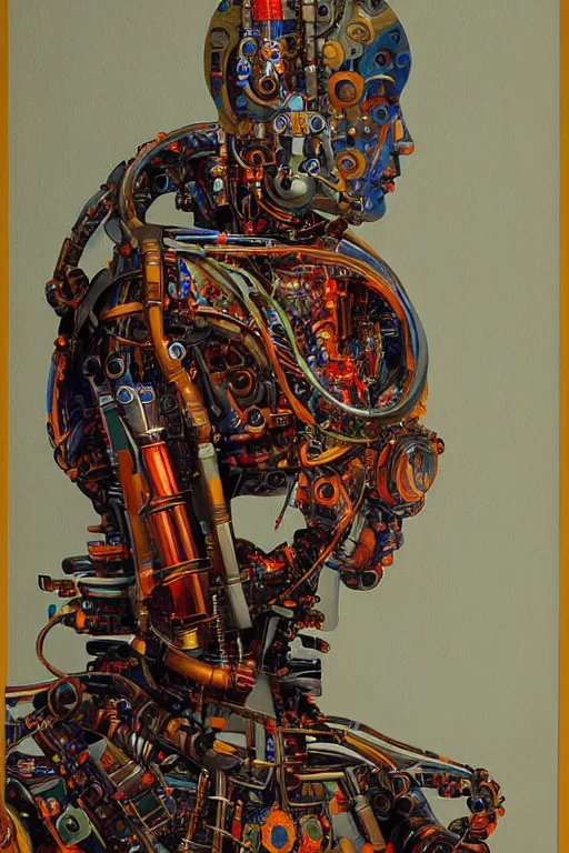 Image similar to robot monk painting a self - portrait on a canvas. intricate, highly detailed, photorealistic, film still, by christopher doyle.