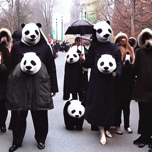 Prompt: eyes wide shut movie cultists in hoods and panda masks