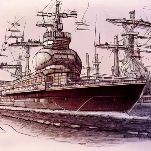 Prompt: Russian ship of the 22nd century very detailed drawing style, epic style, futuristic style