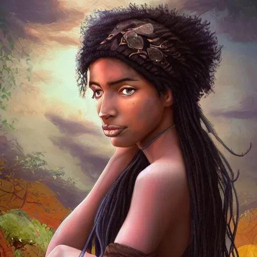 Image similar to happy birthday beautiful worrier girl, fantasy novel by Neil Gaiman, highly detailed portrait of a beautiful black hair girl, trending on artstation