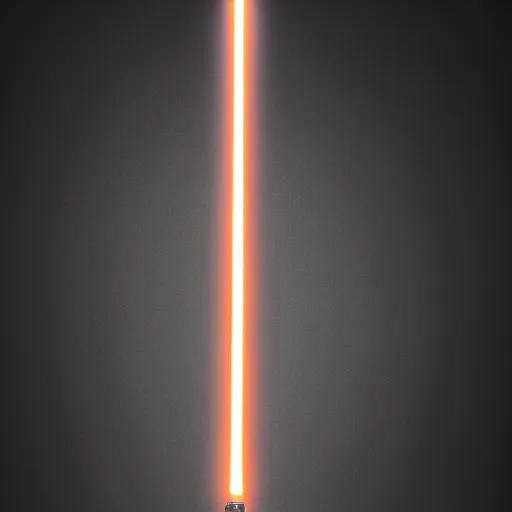 Image similar to ultra - detailed cinematic render, of a lightsaber hilt, that lies vertically on a carved stone, lit up in a dark room, octane render, high quality, digital art, 8 k, jedi fallen order teaser, volumetric lighting