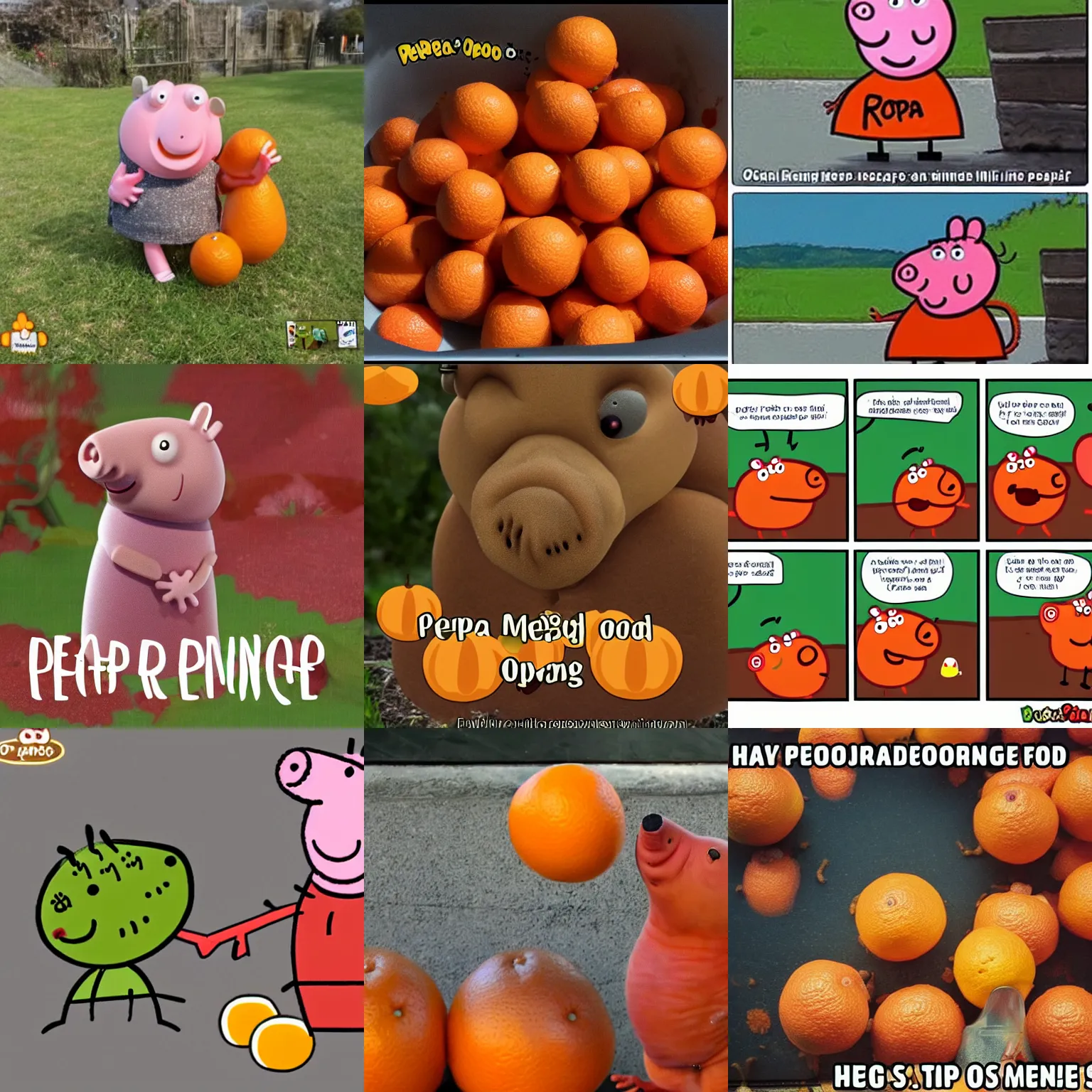 Prompt: Peppa orange poo meme