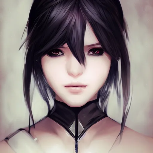 Image similar to Beautiful portrait of 2B from Nier Automata by Charlie Bowater, blindfold, trending on artstation, digital art