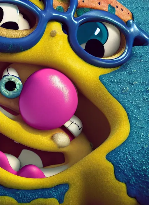 Image similar to closeup portrait of spongebob squarepants, depth of field, zeiss lens, detailed, symmetrical, centered, fashion photoshoot, by annie leibovitz and steve mccurry, david lazar, jimmy nelsson, breathtaking, 8 k resolution, extremely detailed, beautiful, establishing shot, artistic, hyperrealistic, beautiful face, octane render