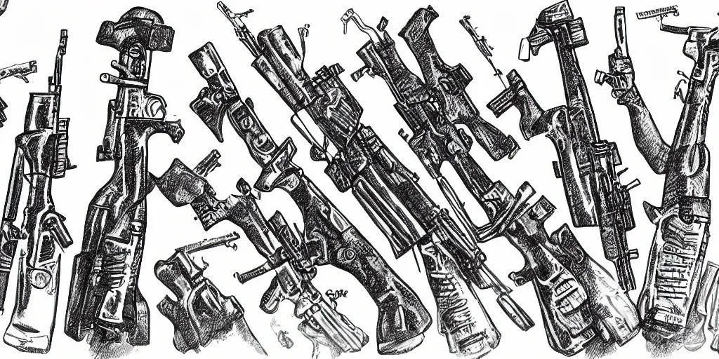 Image similar to giraffe army, guns and ammo, illustration, cartoon