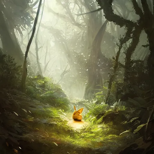 Image similar to a rabbit in the forest, by stanley lau and greg rutkowski