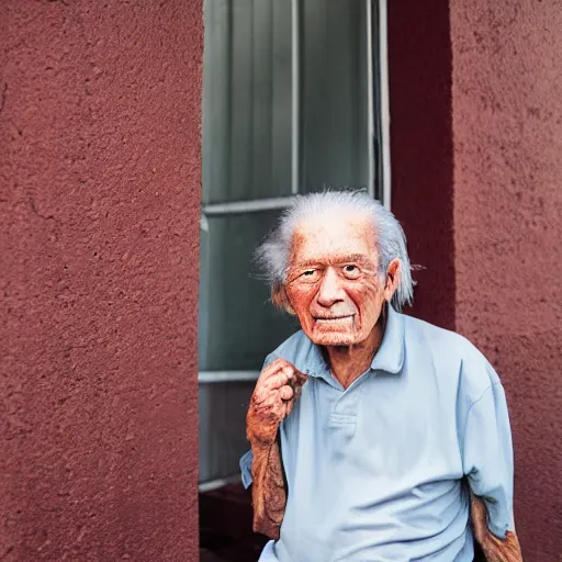 Prompt: portrait of an elderly man with a king mullet, canon eos r 3, f / 1. 4, iso 2 0 0, 1 / 1 6 0 s, 8 k, raw, unedited, symmetrical balance, wide angle