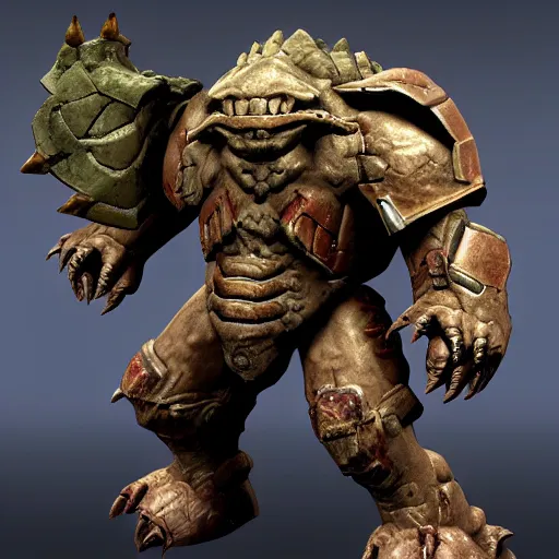 Prompt: sturdy armored monster from doom eternal