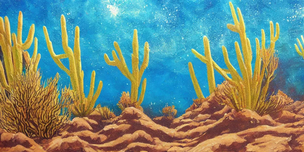 Prompt: a desert underwater super detailed acrylic painting