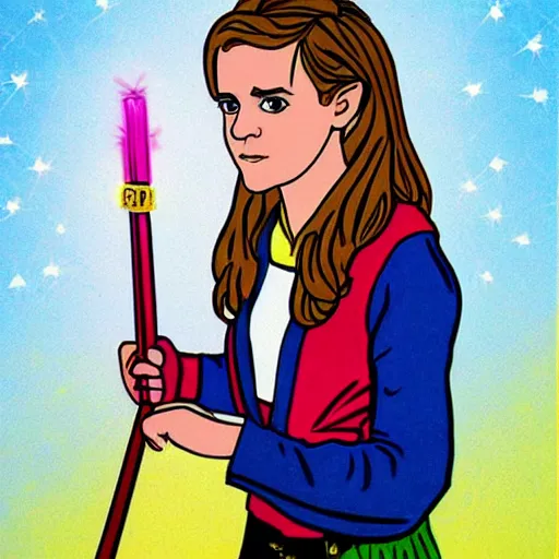 Image similar to rainbow emma watson age 1 3 as hermione. pop art.