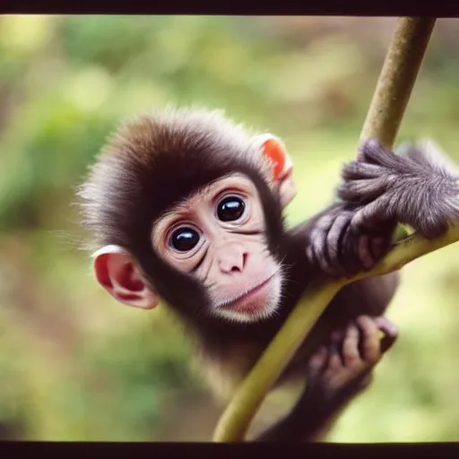 Prompt: cute baby monkey photo, KODAK Ektar 100