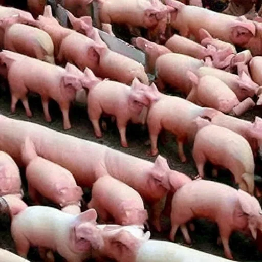 Prompt: xi jinping shocking pigs in slaughterhouse, shock stick