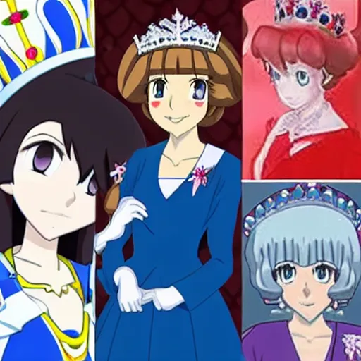 Prompt: queen elizabeth is an anime girl in the style of trigger animation