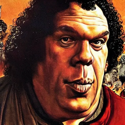 Prompt: andre the giant as a wizard, ultra detailed, style of norman rockwell, style of richard corben, 4 k, rule of thirds.