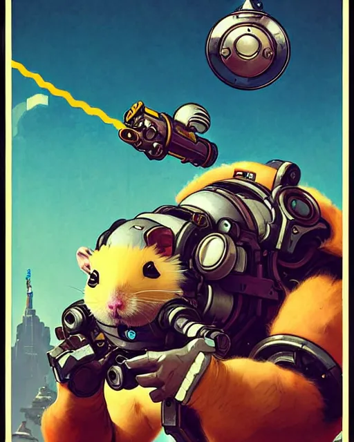 Prompt: wrecking ball the hamster from overwatch, hammond, character portrait, portrait, close up, concept art, intricate details, highly detailed, vintage sci - fi poster, retro future, in the style of chris foss, rodger dean, moebius, michael whelan, and gustave dore