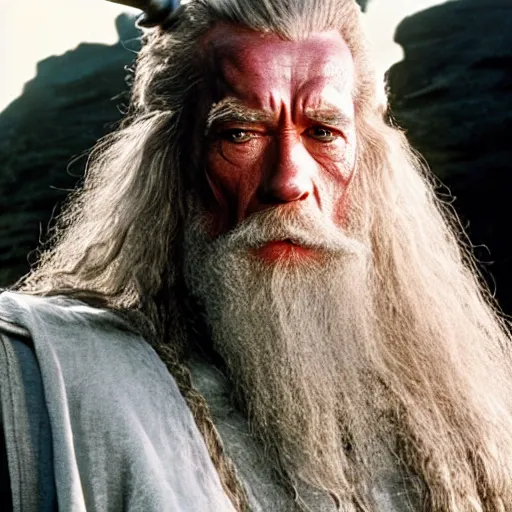 Image similar to still of Arnold Schwarzenegger as gandalf