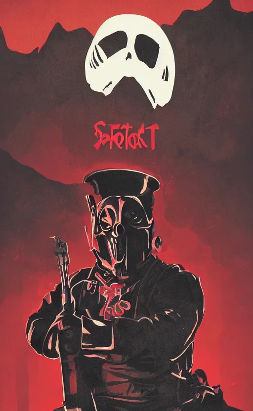 Prompt: propaganda poster slipknot standing on cliff, 8 k, trending on artstation