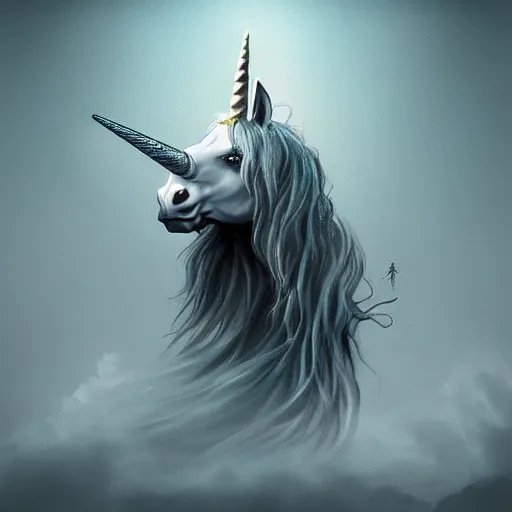 Image similar to Epic Album art cover, unicorn, moody , trending on artstation, award-winning art