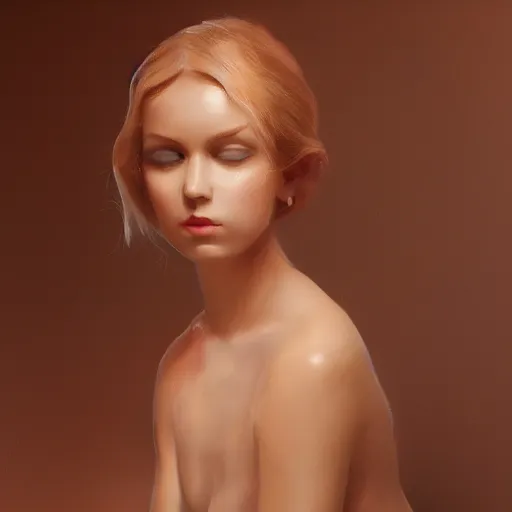 Image similar to a beautiful woman, fine art, aesthetic, oil painting, pale colors, high detail, 8 k, wide angle, octane render, trending on artstation,