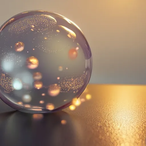 Image similar to realistic arcane magical sphere filled with bubbles on top of a wooden table, a raytraced image by filip hodas, trending on cgsociety, photorealism, vray tracing, rendered in unreal engine, ray tracing