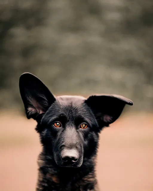 Prompt: An extremely dynamic studio photo of a black German Shepherd dog, bokeh, 90mm, f/1.4