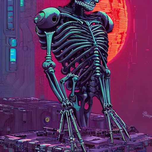 Image similar to portrait of a cybernetic evil undead skeleton sorcerer surrounded by lab equipment, cyberpunk concept art by josan gonzales and moebius and enki bilal and and dan mumford and jean claude meziere and philippe druilleg