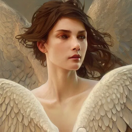 Prompt: portrait of angel wings highly detailed, digital painting, artstation, concept art, smooth, sharp focus, illustration, art by artgerm and greg rutkowski and alphonse mucha