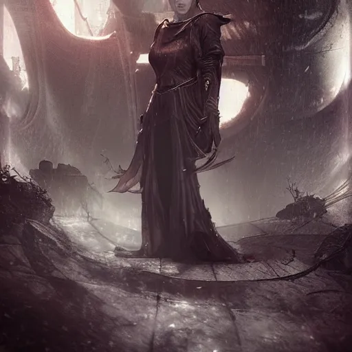 Image similar to futuristic cyberpunk landscape with viking queen, dark, ominous, phoenix, lighting, by bastien lecouffe-deharme