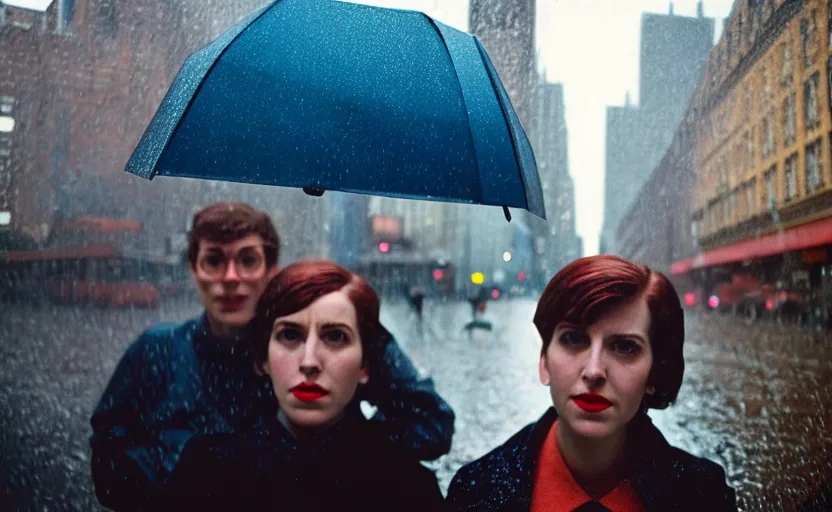 Image similar to cinestill selfie with iphone and mechanical monstrosity, hyperdetailed, by vivian maier,, pouring rain menacing lights shadows, 8 k, hd, high resolution, 3 5 mm, f / 3 2, ultra realistic faces, ex machina