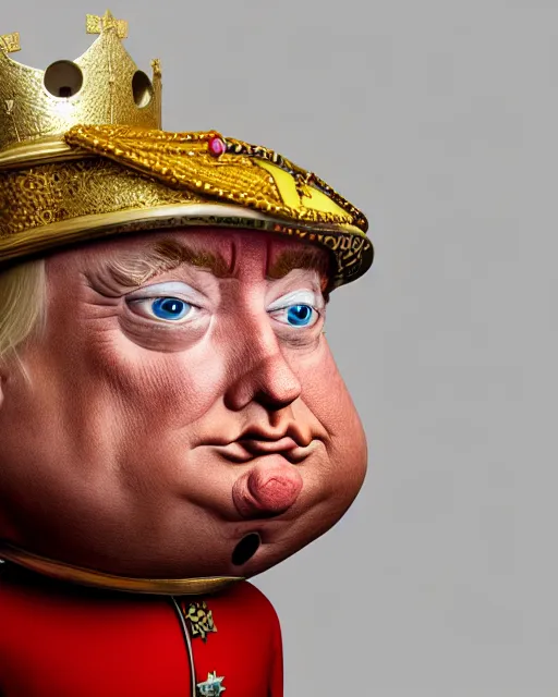 Image similar to closeup profile portrait of a tin toy donald trump as king henry viii, hyper realistic, artstation, illustration, concept art by nicoletta ceccoli, mark ryden, lostfish, max fleischer, digital paint, matte paint, vivid colors, bright, cheerful, detailed and intricate environment