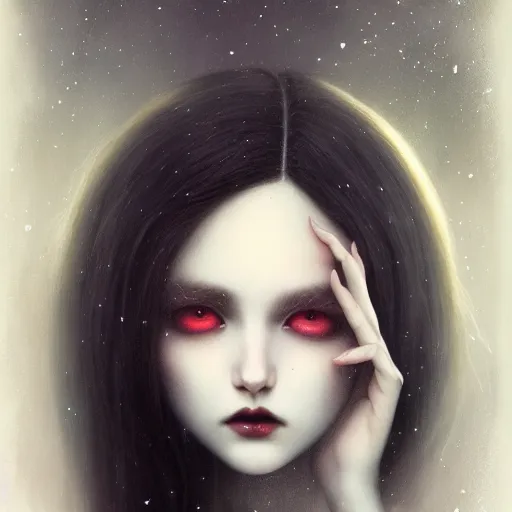 Prompt: pale young ghost girl, tom bagshaw, moonlight