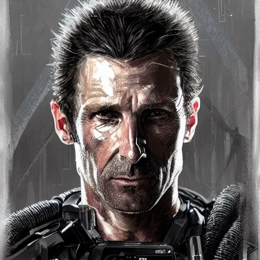 Image similar to portrait of a man by greg rutkowski, sharlto copley as weyland - yutani mercenary, he is about 5 0 years old, wearing a white and black tactical gear, highly detailed portrait, digital painting, artstation, concept art, smooth, sharp foccus ilustration, artstation hq