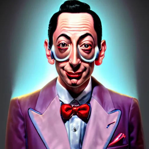 Prompt: Portrait of pee-wee herman as a chrome cyborg, highly detailed, digital painting, artstation, concept art, illustration, dramatic lighting, art by hajime sorayama